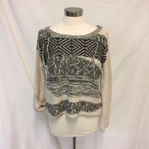 Rubbish Cream & Black Printed Fringe Sweater Extra Small